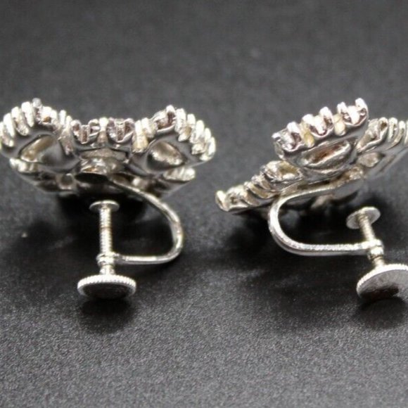 Vintage 1920s Henry Bogoff Clear & Topaz Rhinestone Screw Back Earrings Pair - Picture 3 of 4